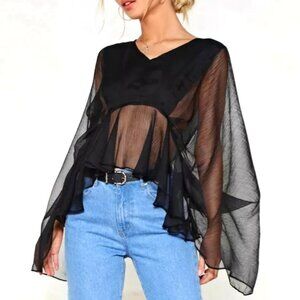 💋💋GORGEOUS💋💋 Nasty Gal Vintage Kimono Chiffon Blouse in Black